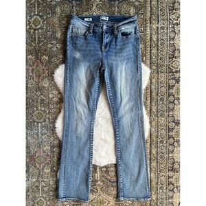 VIGOSS Slim Boot Jeans Women Blue Wash Stretch Denim Embellished Pockets Size 10